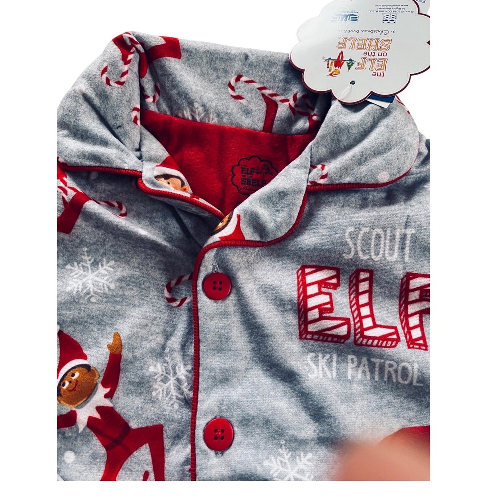 Elf on the Shelf Scout Elf Ski Patrol Pajamas Gray Red Fleece Kids Size 6 NWT - Picture 2 of 7